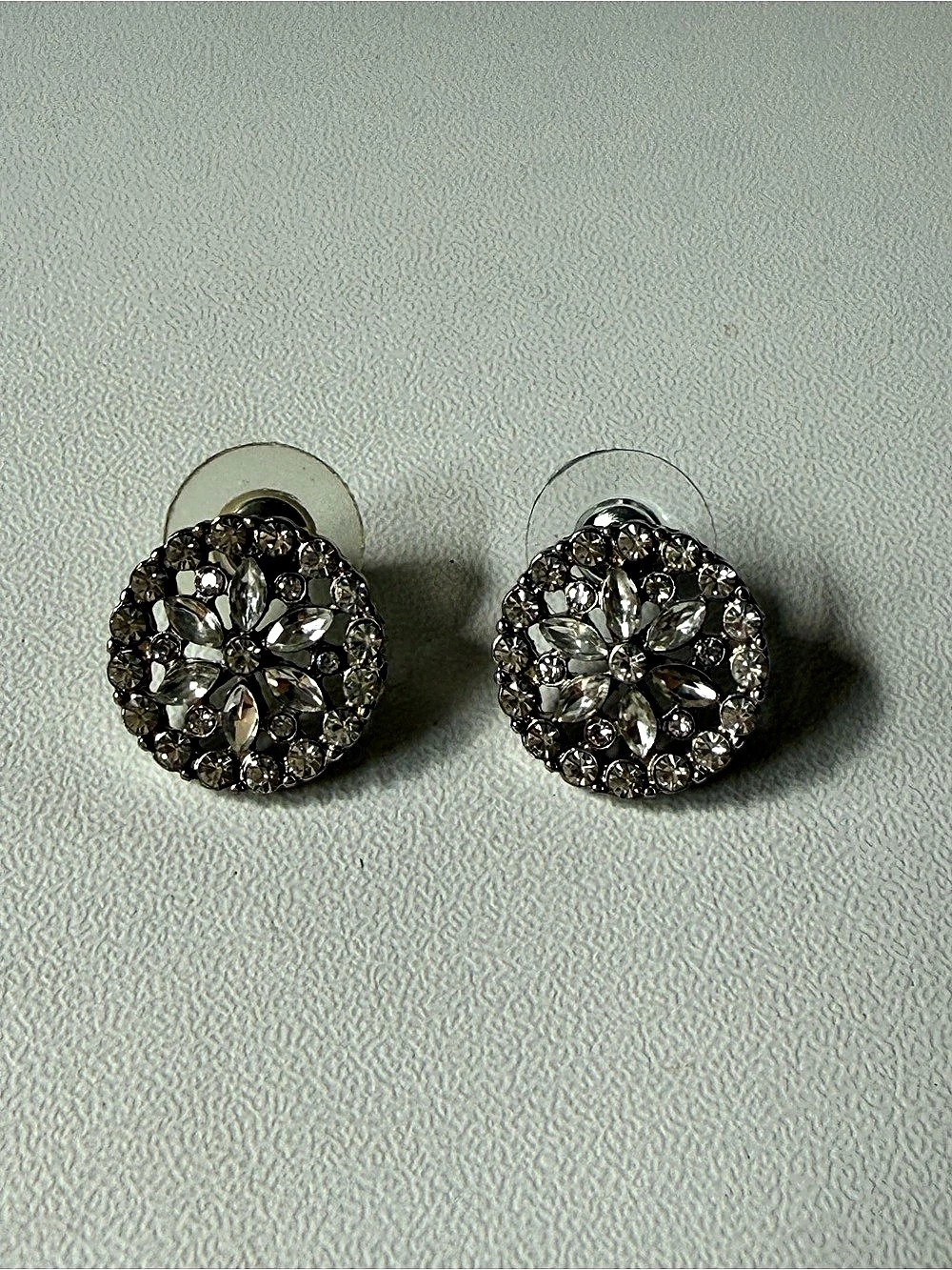 Crystal Cluster Stud Earrings in Silver Like New